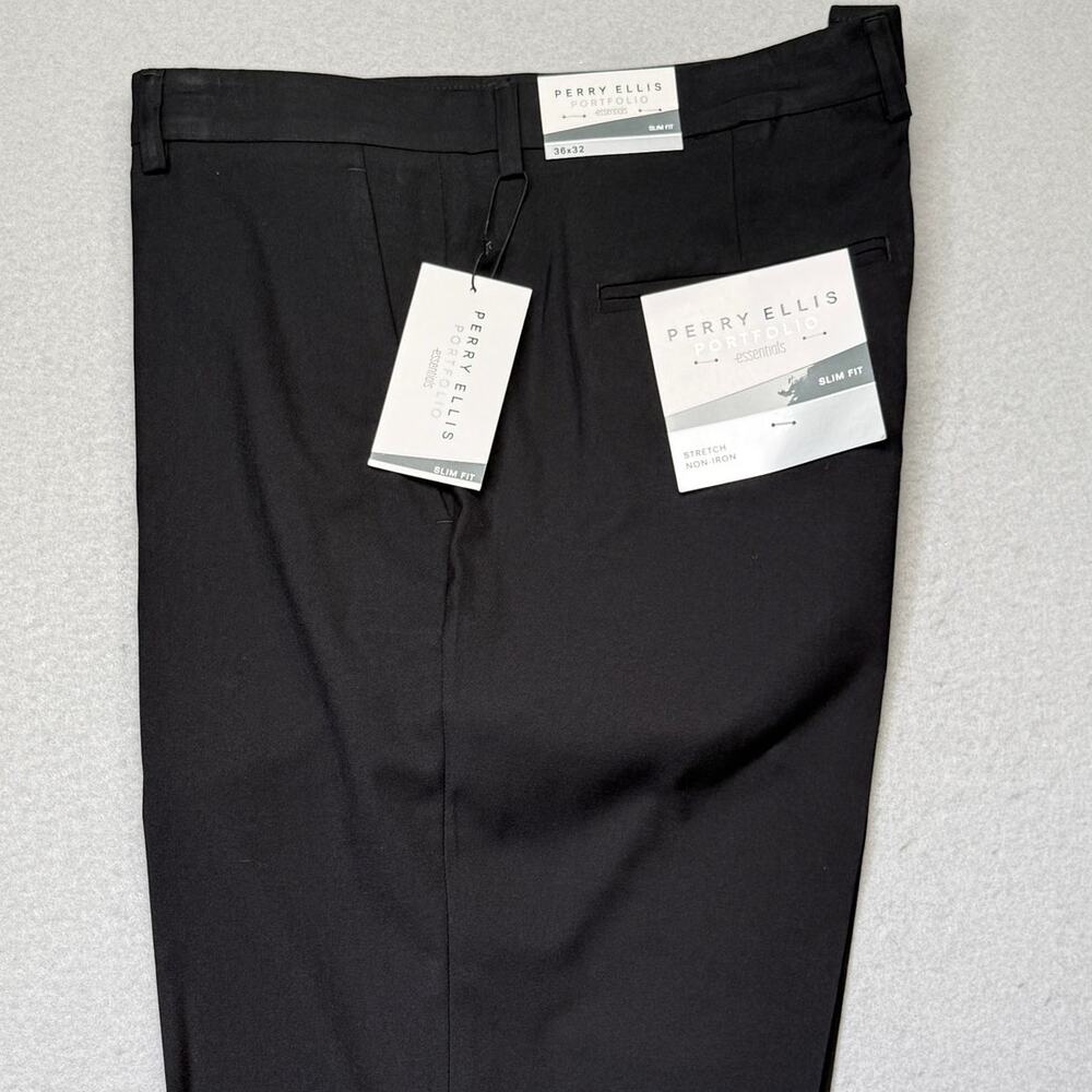 Perry Ellis Portfolio Men's Slim-Fit NonIron Stretch Dress Pant Black 36x32 $95